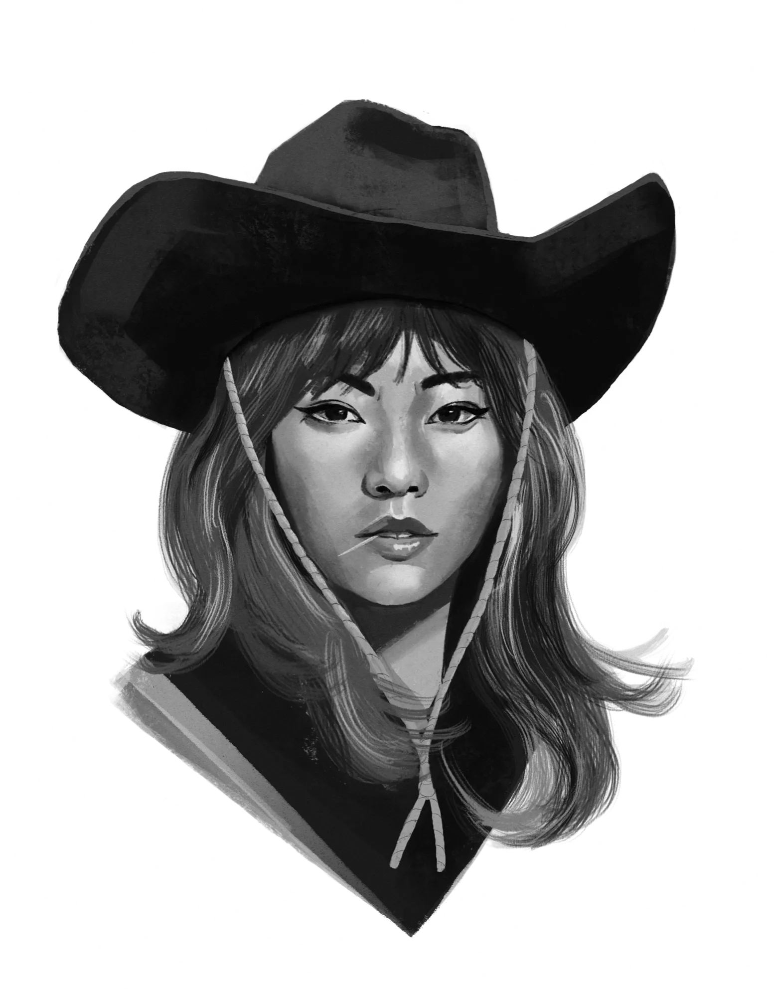 Illustration of a cowgirl in a wide-brimmed hat